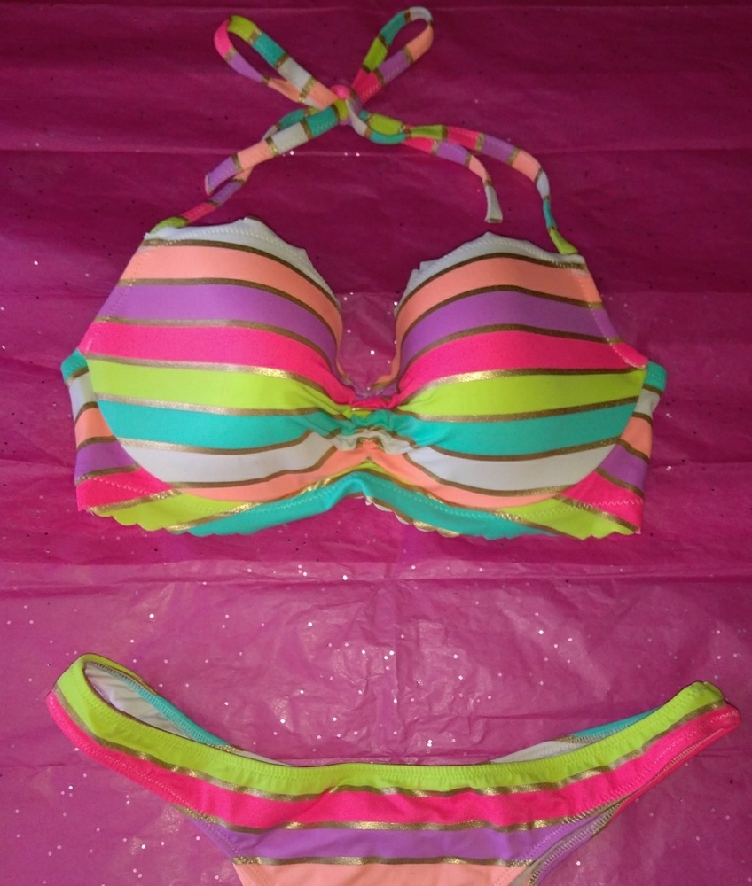 VS Itsy Bottom Bikini~Multi Neon Foil Stripe~36C/M